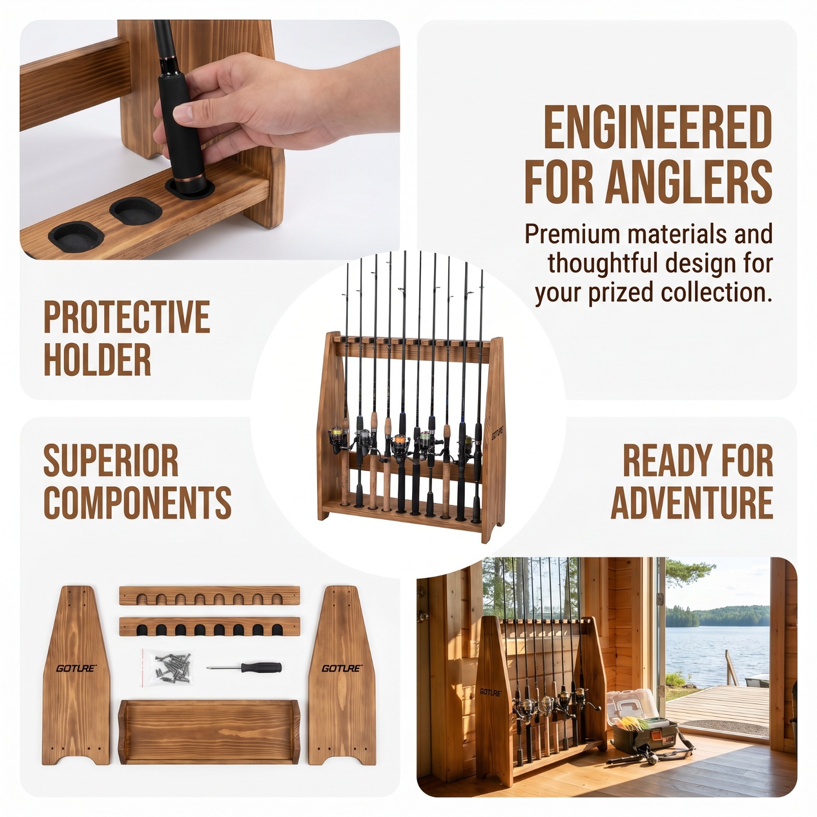 Goture 10 Slots Carbonized Pin - Fishing Rod Rack บทวิจารณ์และราคา