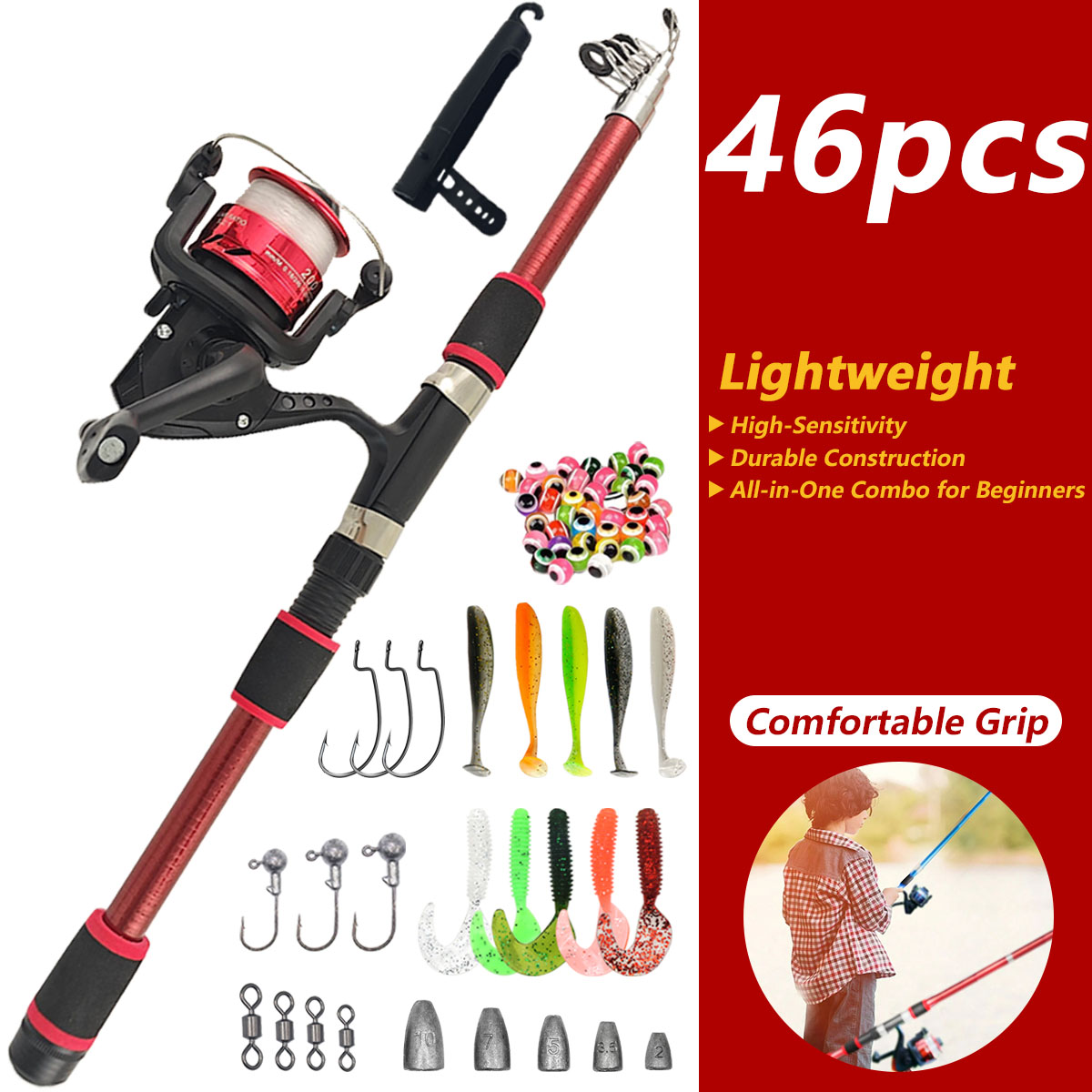 46Pcs Telescopic Fishing Rod R - Fishing Rod Combo บทวิจารณ์และราคา